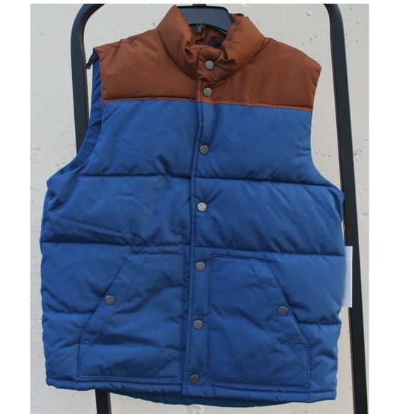 Old Navy Men's Puffer Vest Blue & Brown - Picture 1 of 4